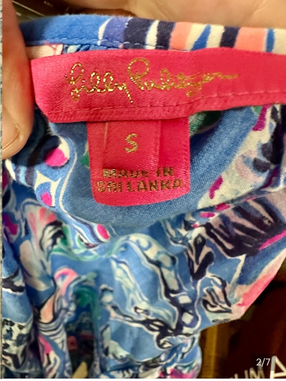 Lilly Pulitzer Blue Pink Ocean Print Tassel Tie Blouse Long Sleeve Size S - Picture 2 of 7